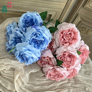 Roses artificielles Martin Austin, 7 grandes fleurs en soie, bouquet de décoration de mariage fait main - Product Image 2