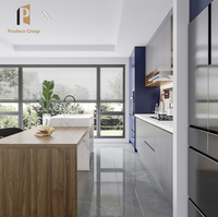 Armoires de cuisine modulaires en résine stratifiée avec finition laquée bleue brillante, avec robinet, design personnalisé, maison australienne moderne