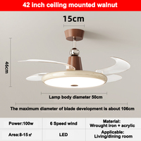 Lampe de ventilateur de plafond LED décorative moderne de 42 pouces avec lumières lustre haut rétractable chine télécommande BT haut-parleur moteur à courant continu