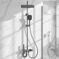 Système de robinetterie de bain thermostatique intelligent moderne avec affichage LED, en aluminium noir spatial, à touches piano, pour jets de pluie doux