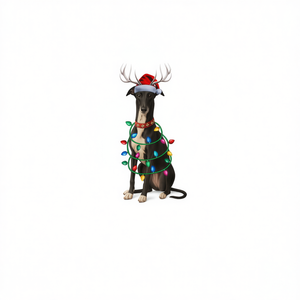 Camiseta Greyhound con estampado de luces navideñas, gorro de Papá Noel y renos - Product Image 2