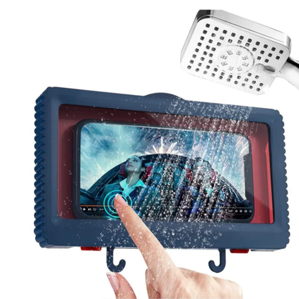 Rotatable Blue ABS Bathroom Kitchen Watching TV Waterproof Wall Mounted Phone Case Shower Anti Fog Mobile Phone case 210818