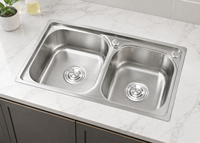 Évier double intégré avec bassins profonds estampés, anti-rouille, pour cuisine domestique, lavage et préparation des aliments