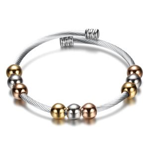 Pulsera de Acero Inoxidable de 3 mm, Cadena de Resorte Ajustable, Cuentas de Bolas de Colores Mezclados, Joyería de Moda Unisex - Product Image 1
