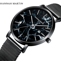 Montre Homme Hannah Martin de Fabrication, Design Minimaliste Veine de Marbre, Boîtier en Alliage, Étanche, Quartz Rond 41mm avec Calendrier, Vente en Gros