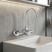 Robinet de cuisine mural dissimulé à double trou, moderne, de haute qualité, en acier inoxydable, avec rotation à 360 degrés, pour eau chaude et froide