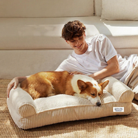 Canapé-lit orthopédique moderne et personnalisé en velours côtelé pour chien et chat, avec mousse à mémoire de forme déchiquetée, imperméable, lavable, écologique, directement de l'usine