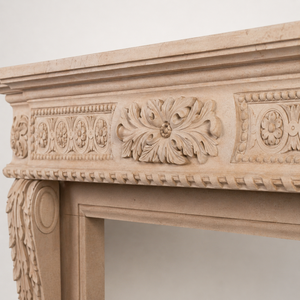 Cheminée en marbre personnalisée, moderne, sculptée à la main, de luxe, en marbre Galala Beige / Galala, avec manteau de cheminée en marbre et cadre de cheminée en marbre - Product Image 3