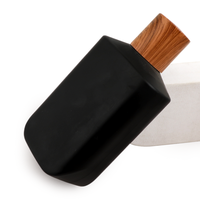 Flacon de parfum rectangulaire arrondi noir mat de 100 ml avec bouchon en bois, vide et rechargeable, vente en gros directe d'usine