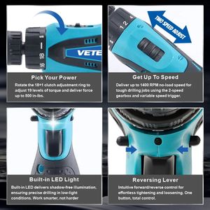 Perceuse à percussion <span class=keywords><strong>sans</strong></span> fil à moteur <span class=keywords><strong>sans</strong></span> balais à vitesse variable avec 12V 200W 30Nm de couple, 18+1 réglages de couple, OEM, pour bricolage et construction - Product Image 5