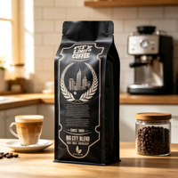 Sachet alimentaire à fond plat, à huit soudures latérales, étanche à l'humidité, haute qualité pour grains de café, avec impression personnalisée en gravure, pochette stand-up refermable à fermeture éclair