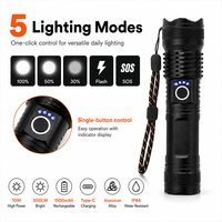 Lampe torche laser blanche zoomable 10W, 5 modes SOS, batterie 1500mAh 18650, rechargeable Type-C, en aluminium aéronautique, pour extérieur