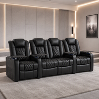 Fauteuils inclinables électriques modernes en cuir véritable pour home cinéma, ensemble de 4 places avec double moteur, plateau de rangement USB-C et mousse à mémoire de forme