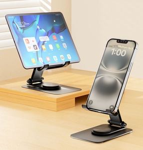 Support de téléphone et tablette pliable et portable en acier au carbone, entièrement métallique, rotatif à 360°, réglable en hauteur, pour bureau, idéal comme cadeau - Product Image 5