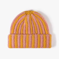 Bonnet tricoté unisexe chaud d'hiver à rayures contrastées bicolores et revers large, style mode pour hommes et femmes, vente en gros