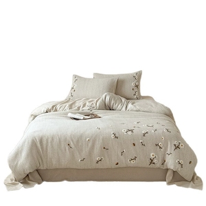 Linen Cotton Breathable Bedding Set <strong>Beige</strong> Embroidered Soft Duvet Cover Luxury <strong>Bed</strong> <strong>Sheets</strong> Wholesale - Product Image 6