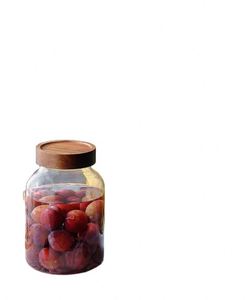 2023 New Style Food Storage Glass Kitchen <b>Wine</b> Storage Sealed With Wood Screw Lid - Product Image 5