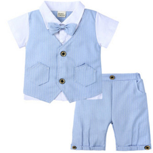 Vente en gros en ligne, prix d'usine, ensembles de vêtements pour bébés garçons, costumes à manches courtes avec nœud papillon, pour l'été, en provenance de Chine - Product Image 4