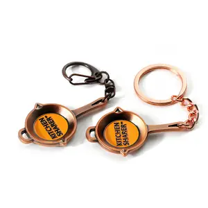 Custom Logo QR Code Cooking Mini Kitchen Keychain Copper 3d Pan Key Chain