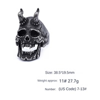 Bague pour homme en acier inoxydable, style européen-américain, design audacieux, avec crâne et cornes de démon, style heavy metal, pierre naturelle, thème sombre, pour anniversaire