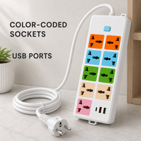 Multiprise universelle IP44 10A en laiton avec USB Type-C PD à charge rapide, 6 prises multi-standards, protection contre les surtensions, rallonge de voyage