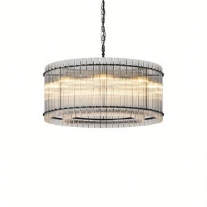 Lámpara de araña moderna de 37 pulgadas en negro de 2 niveles con cristales y efecto de ondas de agua para comedor y sala de estar. - Product Image 1