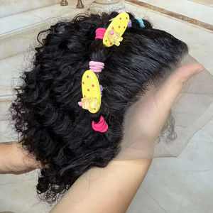 Parrucche Corte con Frontale in Pizzo <span class=keywords><strong>per</strong></span> Bambine e Ragazze, Parrucche Intrecciate con Fiorellini, Parrucca Principessa con Frontale in Pizzo, Capelli Umani - Product Image 2