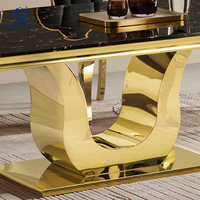 Ensemble de table à manger de luxe pour hôtel, 6 chaises, mobilier de salle à manger, acier inoxydable doré, marbre, table pour fête, mariage, événement