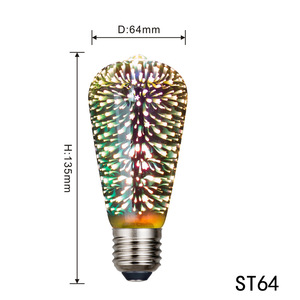 Hot bán ST64 <span class=keywords><strong>LED</strong></span> 3D pháo hoa nghệ thuật bóng đèn dây tóc thiết kế mới E26/E27 cơ sở <span class=keywords><strong>Glass</strong></span> 2200K dân cư ngày lễ Đèn trang trí - Product Image 3