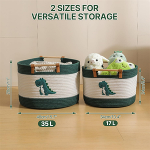 Panier de rangement pour jouets animaux en peluche pour enfants Panier en corde de coton avec poignées en bois - Product Image 4