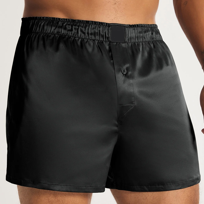 Lavenderi Boxers en satin de soie pour hommes, shorts de pyjama, Argenté, Small