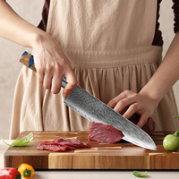 7 inch Damascus staal keukenmes voor groenten en vlees, Nakiri mes met hars en stabiel houten handvat