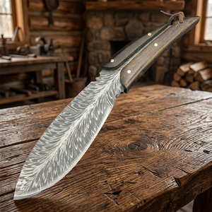 Couteau de chasse à lame fixe en acier 5Cr13 Feather Damascus Laser, manche en bois, lame droite, couteau de chef, DIY OEM THEWIZ - Product Image 3
