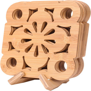 Alfombrilla de madera con aislamiento térmico, 15x15 cm, cuadrada, para mesa de cocina, soporte para ollas anti-quemaduras - Product Image 3