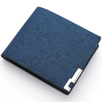 Dompet Pria Model Buka-Tutup, Tahan Air, Ringan, Kasual, Motif Kanvas Horizontal, Pinggiran Besi Pendek, Lapisan Poliester