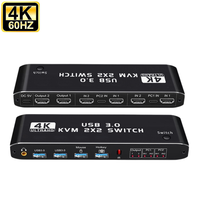 Commutateur KVM HDMI 4K 60Hz 2 ports, double moniteur, USB 3.0, commutateur KVM 2 entrées 2 sorties, commutateur KVM USB HDMI avec port USB 3.0 pour ordinateur