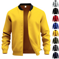 Blouson Bomber Homme Personnalisable en Toile Unie, Col Montant, Fermeture Éclair Intégrale, Style Sportif Décontracté, Veste de Baseball avec Logo