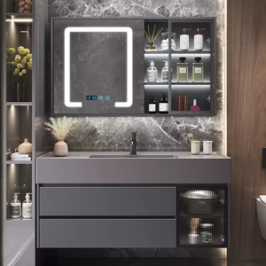 Furniture Modern New Lacquer MDF Cupboard Set 36 Inch Led Cabinet Storage Bathroom Sink Vanity Mirror Wash Basin Hotel - Product Image 1