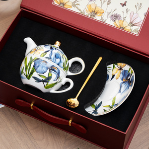 Luxury French Exquisite <b>Bone</b> <b>China</b> Reusable Coffee Cup <b>Set</b> with Floral Irises for Birthday Gifts - Product Image 5