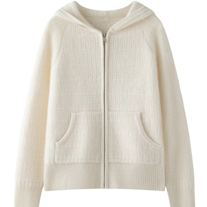 Cárdigan Grueso de Cachemira 100% para Otoño e Invierno, Chaqueta con Capucha y Cremallera para Mujer, Suéter Holgado de Punto - Product Image 1
