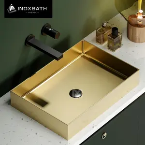 Lavabo de mesa de alta calidad, lavabo de baño rectangular de acero inoxidable