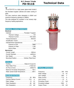 Tube d'oscillation à triode électronique RF FD-911S d'origine chinoise BEIJING, tube de puissance pour machine haute fréquence - Product Image 2