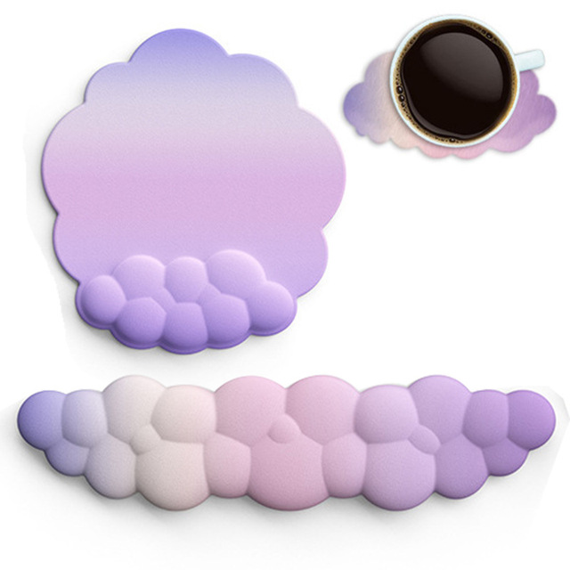 Custom Gradient Color Cloud Shape Ergonomic Keyboard Wrist Rest Memory Foam Soft Cloud Mousepad PU Non-Slip Base Work Mouse