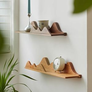 Estante de pared de madera maciza para sala de estar y dormitorio, decoración de pared con estante perforado individual, montado en la pared - Product Image 2