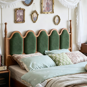 Traditional Upholstered Wooden <b>Bed</b> <b>Frame</b> Queen Size Fabric Headboard Soft <b>Bed</b> with Green Padding and Wood <b>Frame</b> - Product Image 3