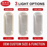 Miroir mural LED moderne pour salle de bain Fullkenlight avec interrupteur tactile intelligent, taille personnalisée, affichage de la température et de l'heure