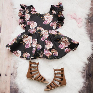 Fashion Baby Girl Short Sleeve Black <b>Flower</b> Baby Girls Dresses Toddler Summer Dress - Product Image 3