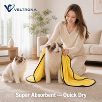 Serviette pour animaux de compagnie en polaire corail, séchage rapide, absorbante, douce et moelleuse, pour chien et chat, jaune avec bordure noire, plusieurs tailles de 30x30 à 70x140 cm