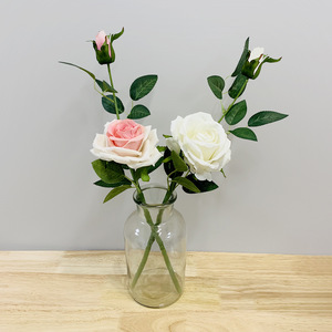 Rosas de terciopelo artificial de un solo tallo y dos cabezas, flor de seda de 42 cm para accesorios de fotografía de bodas y decoración del hogar. - Product Image 3