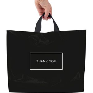 ถุงขอบคุณ ถุงช้อปปิ้งพลาสติกสีดำ หูหิ้วนุ่ม ลายตัวอักษร แพ็ค 50 ใบ - Product Image 1
